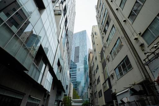 立ち並ぶ摩天楼と吸い込まれる空 ビル,都会,東京の写真素材