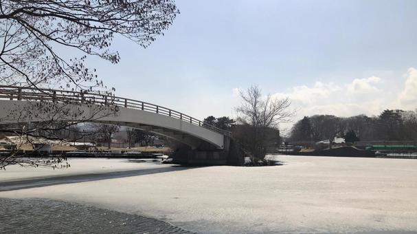 月見橋 月見橋 橋,大沼国定公園,公園の写真素材