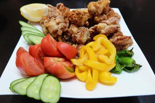 野菜とから揚げ 野菜とから揚げ 鶏,から揚げ,チキンの写真素材