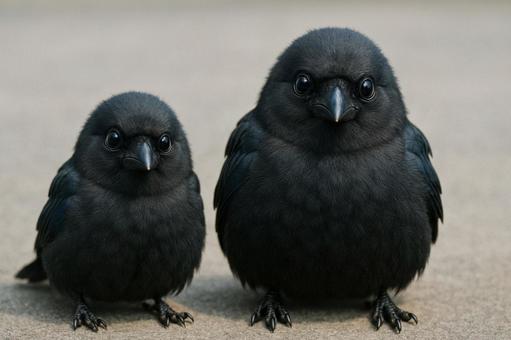 まんまるカラスの親子 まんまるカラスの親子の写真