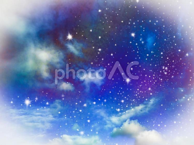 きらきら星と青い夜空 空,星,天体の写真素材