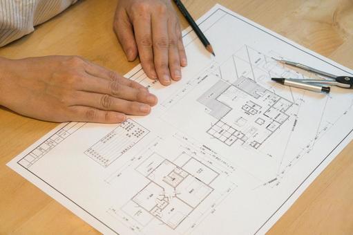 新築注文住宅の間取図を作成中 設計図,間取り図,計画の写真素材