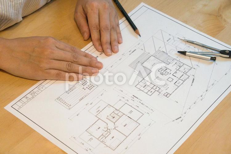 新築注文住宅の間取図を作成中 設計図,間取り図,計画の写真素材