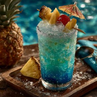 リゾート気分を盛り上げる、豪華なカクテルの写真