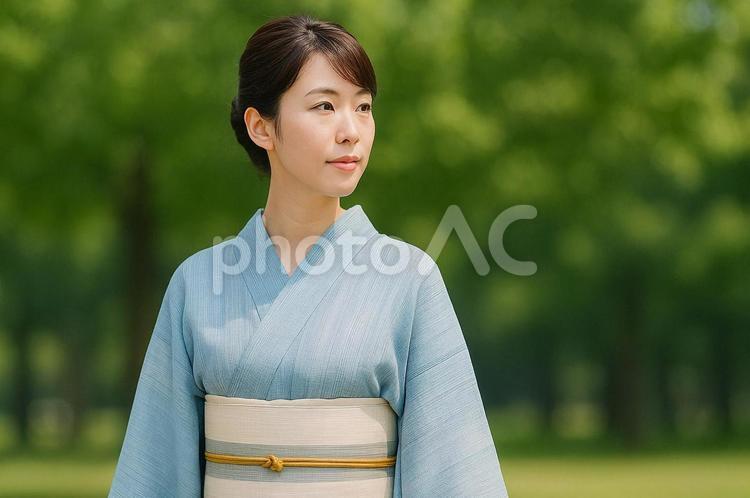 夏の着物姿・絽や紗の装い・和服の女性 夏着物,和服,絽の写真素材