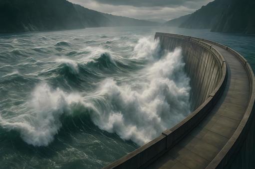 高波が迫るダム 高波が迫るダムの写真