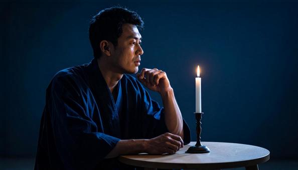 貧しい生活の中で何かを思う男性 貧しい生活の中で何かを思う男性の写真