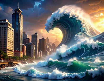 都市を襲う巨大津波のイメージ⑥ 都市を襲う巨大津波のイメージ⑥の写真