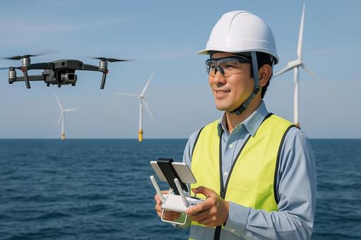Drone Offshore Wind Turbine Inspection Engineer , drone, inspection, operating, JPG