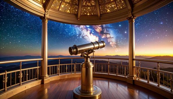 星空を見上げるアンティーク天文台 星空を見上げるアンティーク天文台の写真