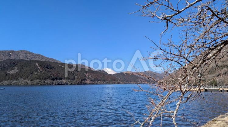 芦ノ湖と富士山と青空 芦ノ湖,湖,山の写真素材