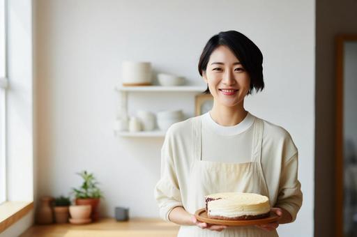 ケーキを手に持つ料理家02の写真