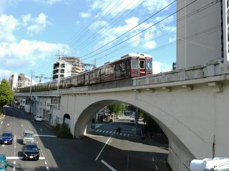 阪急神戸線　レトロ高架橋 阪急電鉄神戸市内線高架橋,阪急,神戸線の写真素材