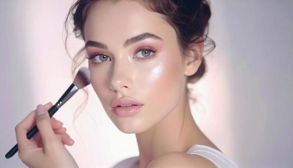 メイク中の透明感美女の写真