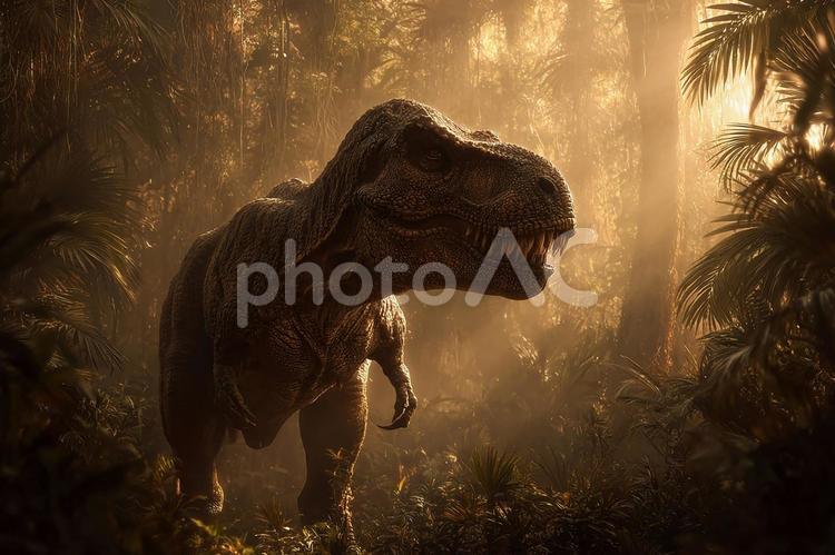 巨大なティラノサウルスの全身像 ティラノサウルス,恐竜,肉食恐竜の写真素材