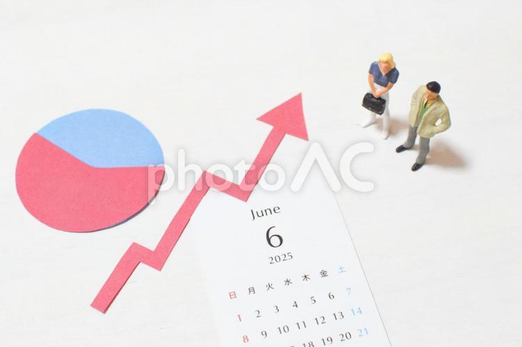 2025年6月のカレンダーとグラフ② 6月,六月,カレンダーの写真素材