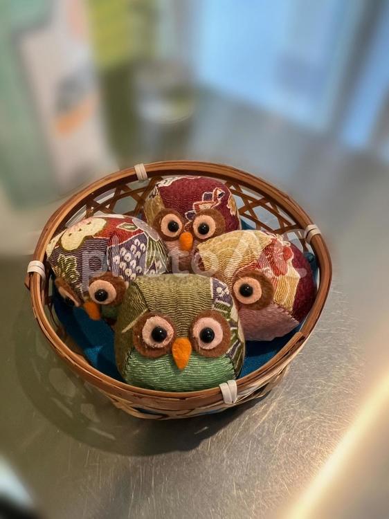 ハンドメイドのフクロウたち フクロウ,ハンドメイド,手作りの写真素材