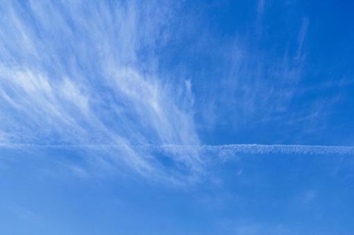 青空と飛行機雲 青空と飛行機雲の写真