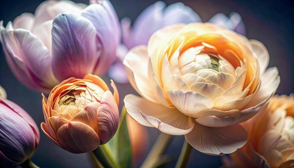 3月誕生花　ラナンキュラスやチューリップの写真