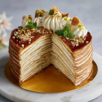 断面が美しいミルクレープケーキのデザート 断面が美しいミルクレープケーキのデザートの写真