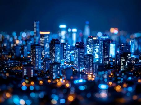 ミニチュアビル群の夜景 ミニチュアビル群の夜景の写真