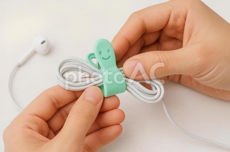 ケーブルクリップでケーブルをまとめる ケーブルホルダー,コードクリップ,ケーブルクリップの写真素材