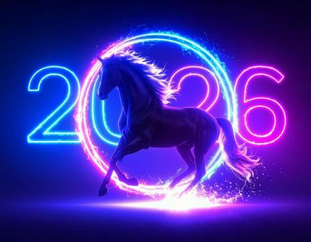 2026年サイバーネオン風な馬の年賀素材 2026年サイバーネオン風な馬の年賀素材の写真