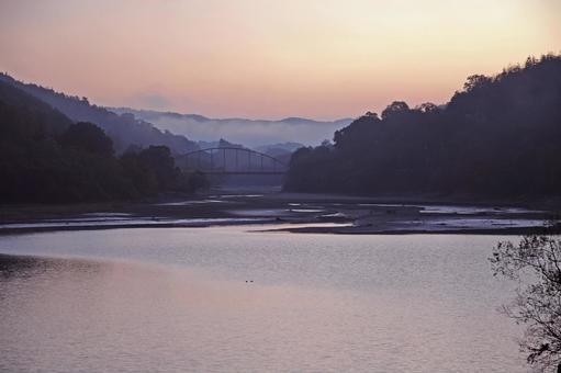 白竜湖朝景5 夜明け,朝焼け,朝の写真素材