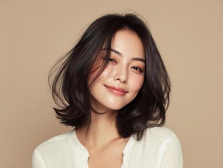 スタジオ撮影の魅力的なボブスタイルの写真