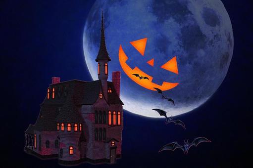 ハロウィンイメージ素材/お化け月夜の館 ハロウィンイメージ素材/お化け月夜の館 ハロウィン,お化け,月の写真素材