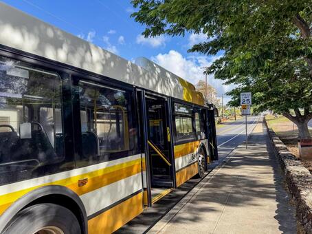 ハワイ　ダイヤモンドヘッド近くのバス停 バス,バス停,ハワイの写真素材