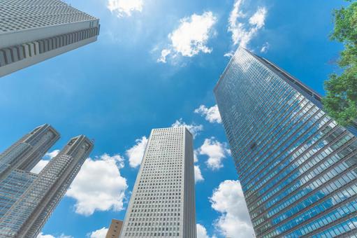 西新宿の高層ビル群と青空 西新宿,東京都庁,高層ビルの写真素材