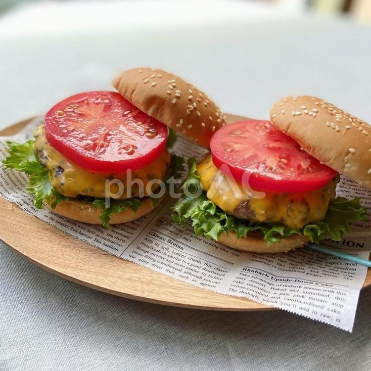 チーズとろとろバーガー3 ハンバーガー,チーズバーガー,トロトロの写真素材