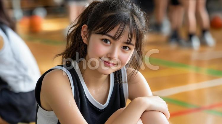 練習後に微笑む女子学生 女子,中学生,高校生の写真素材