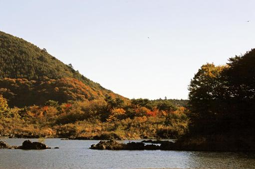 草木も紅葉　山の湖 山,湖,草木の写真素材