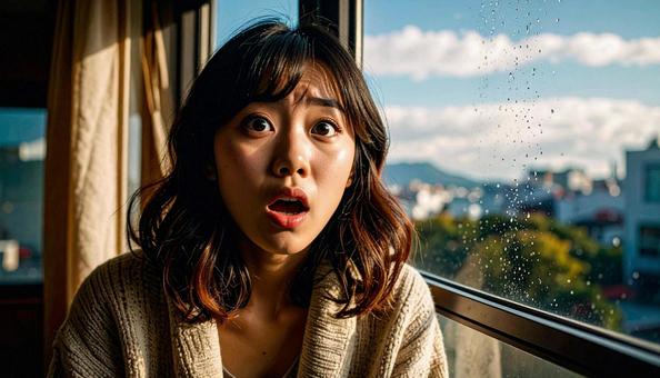 驚いた表情の若い女性 驚いた表情の若い女性の写真