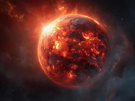 燃え盛る惑星:宇宙に浮かぶ灼熱の星 燃え盛る惑星:宇宙に浮かぶ灼熱の星の写真