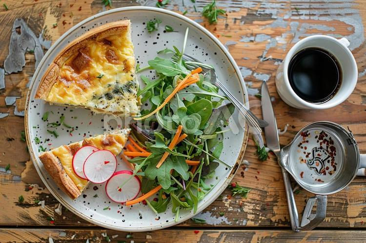 フレッシュ野菜とコーヒーの朝ごはん 朝食,カフェ,オムレツの写真素材