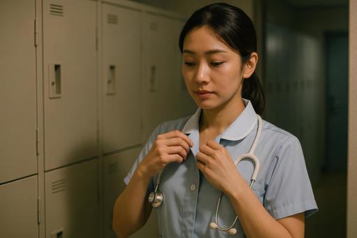 夜勤に備える女性看護師 夜勤に備える女性看護師の写真