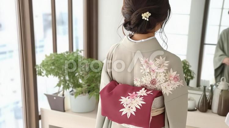 和装・きものの帯の後ろ姿 成人式,帯,和風の写真素材