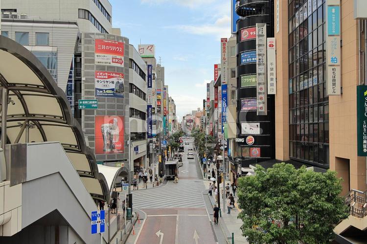 JR柏駅東口駅前通りの繁華街 柏駅,柏駅東口,繁華街の写真素材