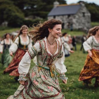 伝統衣装を着た女性たちの民族舞踊 伝統衣装を着た女性たちの民族舞踊の写真