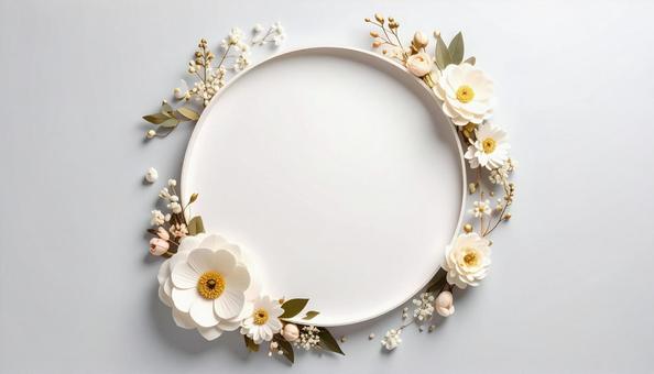 花で描く円形の装飾フレームの写真