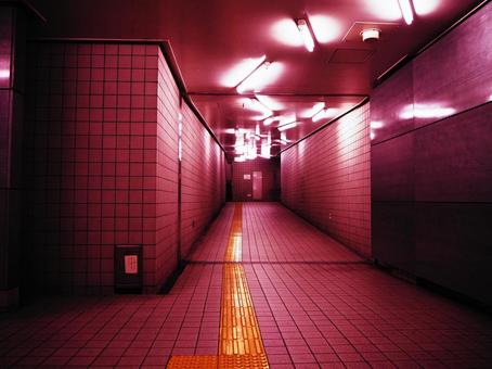 ホラーゲームのように赤く輝く地下通路 ホラーゲームのように赤く輝く地下通路 不気味,ゲーム,ホラーゲームの写真素材
