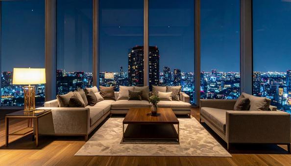 高級賃貸タワーマンションのリビングルーム 高級賃貸タワーマンションのリビングルームの写真