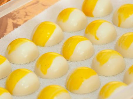 黄色いボンボンショコラの整列 黄色いボンボンショコラの整列の写真