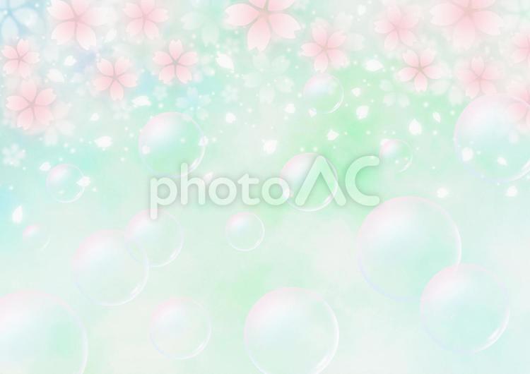 桜とシャボン玉　幻想的な春の背景素材（緑色） 桜,桜吹雪,春の写真素材