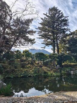 福井県-柴田氏庭園 柴田氏庭園,国指定名勝,野坂山の写真素材