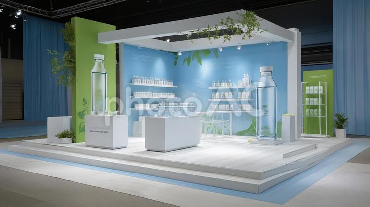 ミネラルウォーター展示会ブースデザイン2 デザイン,水,ミネラルウォーターの写真素材
