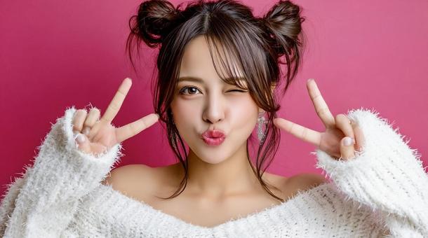 可愛くウインクする女性のポートレート 可愛くウインクする女性のポートレートの写真